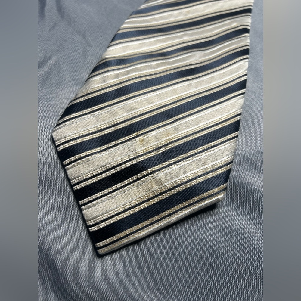 Men’s Paul Smith Vintage Vtg 90s Blue Cream Striped Silk Italy Designer Tie - Picture 5 of 5